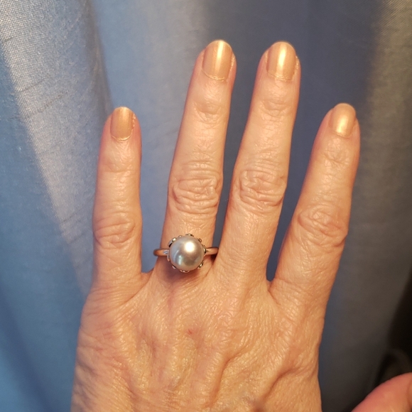 Sterling 925 Silver and grey freshwater pearl ring - Picture 1 of 8